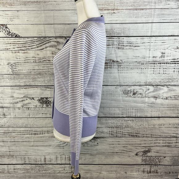 St. John Cardigan Sweater Jacket sz Small Cornflower Blue Lilac Striped Career - Picture 7 of 10